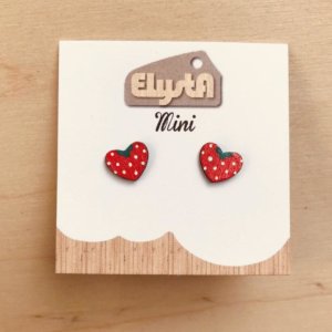 Boucles d'oreilles en bois - Coeur fraise