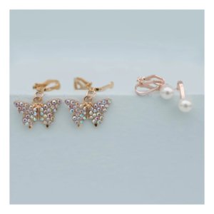 Boucles d'oreilles clips : 2 paires (papillons+perles)