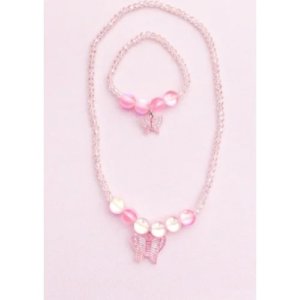 Collier perles  roses et papillon