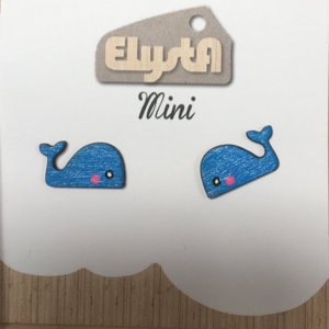Boucles d'oreilles en bois - Baleine bleue