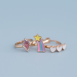 Set de 3 bagues (brillant+arc-en-ciel+coeur)
