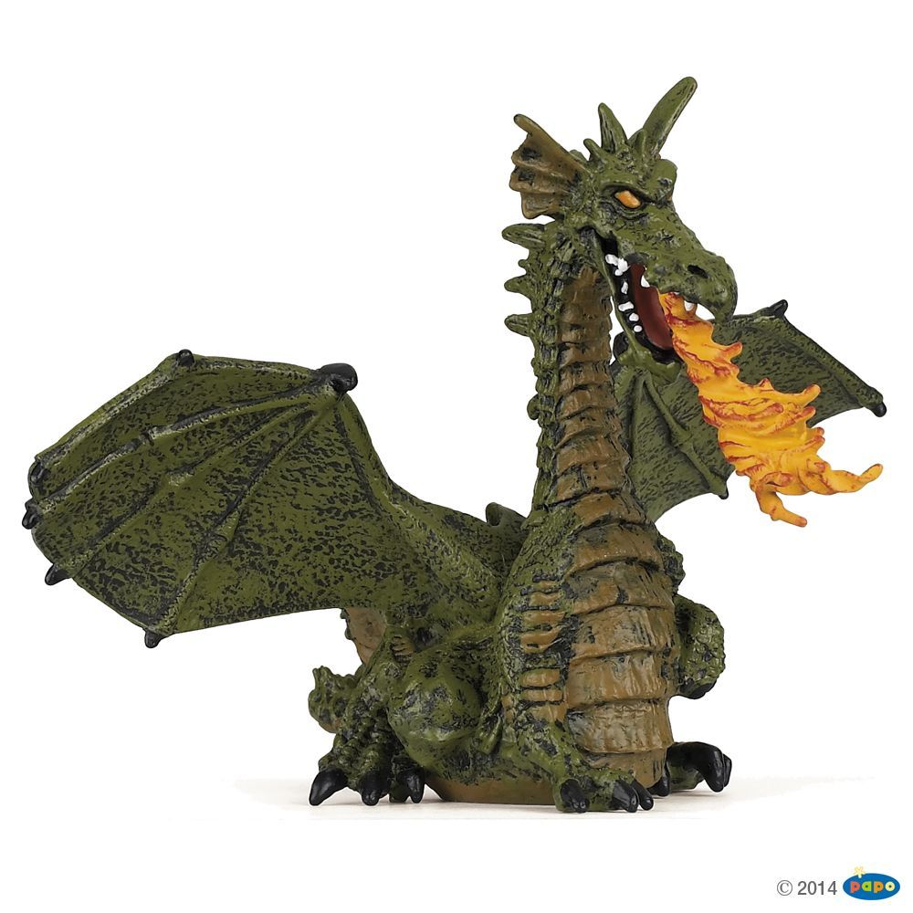 Dragon ailé vert avec flamme (papo vert)