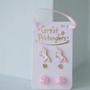 Boucles d'oreilles puces : 3 paires (licornes+coeurs+brilants)
