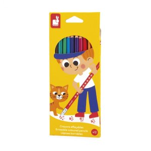 12 Crayons effaçables (avec gomme)